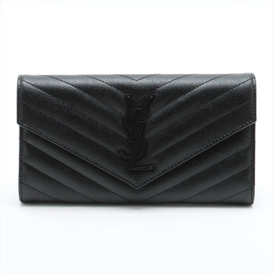 Saint Laurent Black Matelasse Grained Leather Cassandre Large Flap Wallet [Clearance Sale]