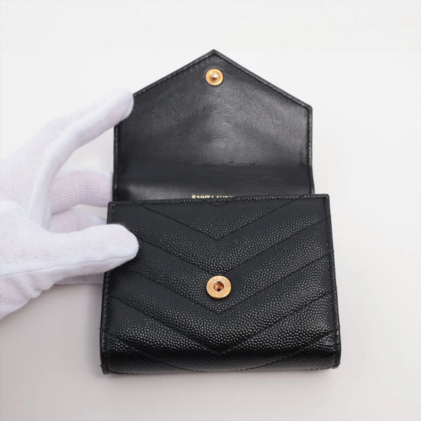 Saint Laurent Black Matelasse Grained Leather Compact Wallet [Clearance Sale]