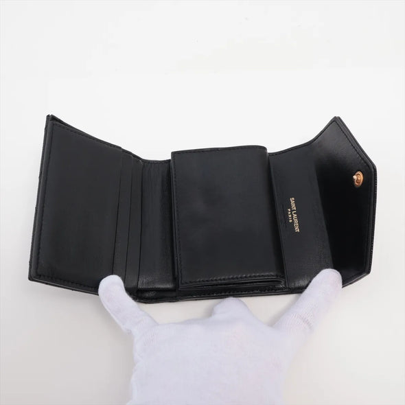 Saint Laurent Black Matelasse Grained Leather Compact Wallet [Clearance Sale]
