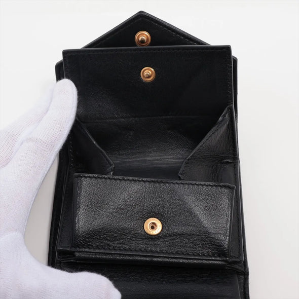Saint Laurent Black Matelasse Grained Leather Compact Wallet [Clearance Sale]