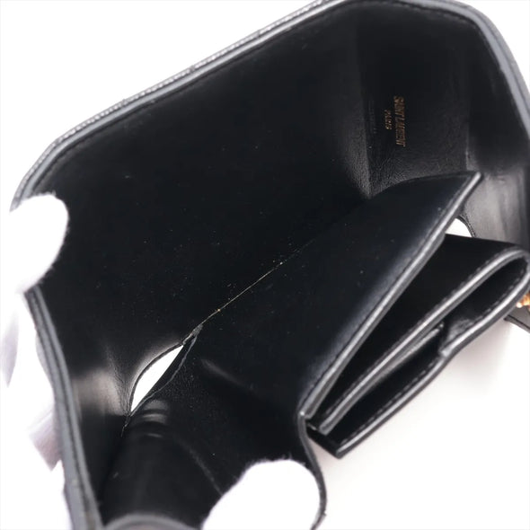Saint Laurent Black Matelasse Grained Leather Compact Wallet [Clearance Sale]