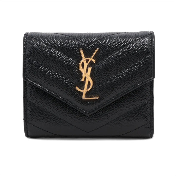 Saint Laurent Black Matelasse Grained Leather Compact Wallet [Clearance Sale]