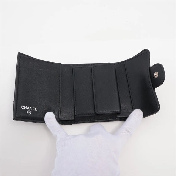 Chanel Black Nappa Lambskin Compact Wallet [Clearance Sale]
