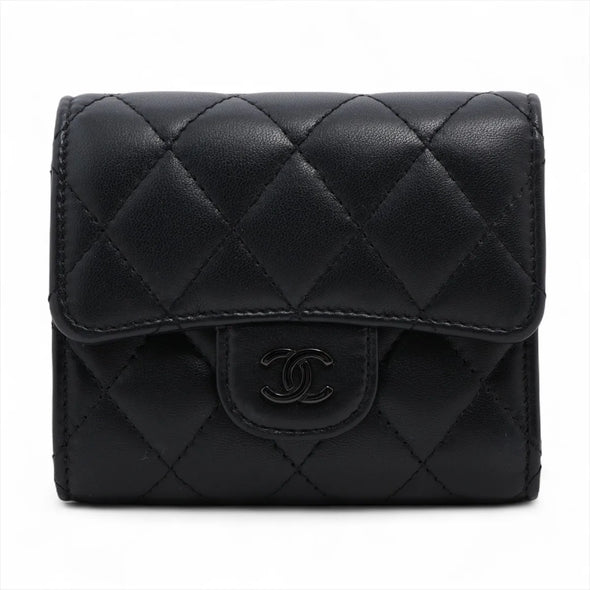 Chanel Black Nappa Lambskin Compact Wallet [Clearance Sale]