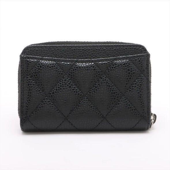 Black Caviar Calfskin Leather Classic Zipped Coin Purse