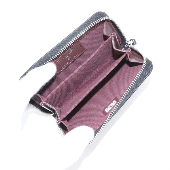 Black Caviar Calfskin Leather Classic Zipped Coin Purse