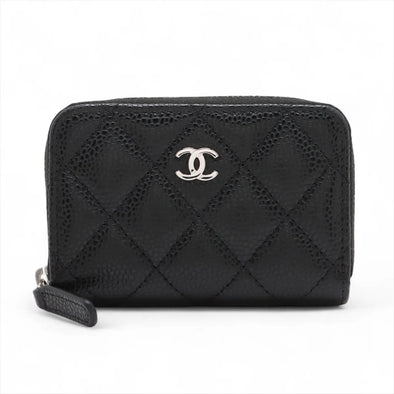 Black Caviar Calfskin Leather Classic Zipped Coin Purse