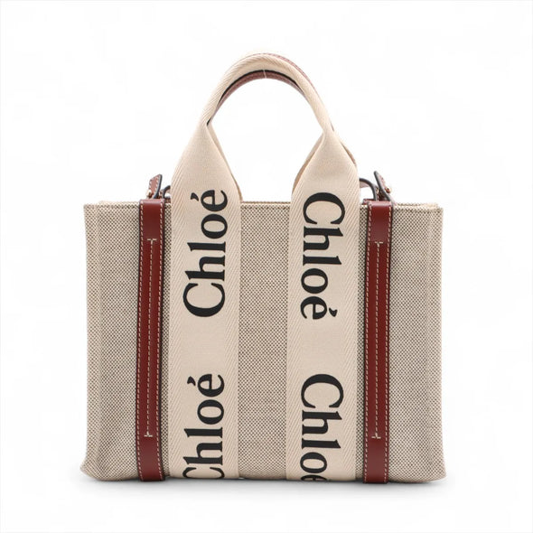 Chloe Brown and Beige Canvas Small Woody Tote Bag [Clearance Sale]
