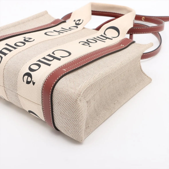 Chloe Brown and Beige Canvas Small Woody Tote Bag [Clearance Sale]