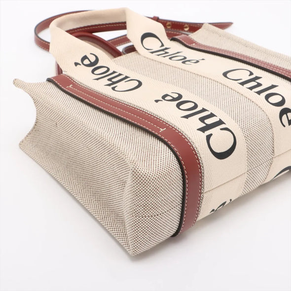 Chloe Brown and Beige Canvas Small Woody Tote Bag [Clearance Sale]