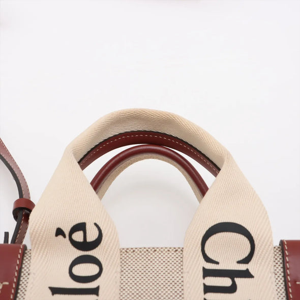 Chloe Brown and Beige Canvas Small Woody Tote Bag [Clearance Sale]