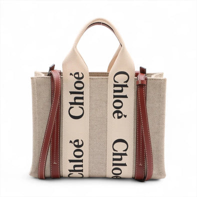Chloe Brown and Beige Canvas Small Woody Tote Bag [Clearance Sale]