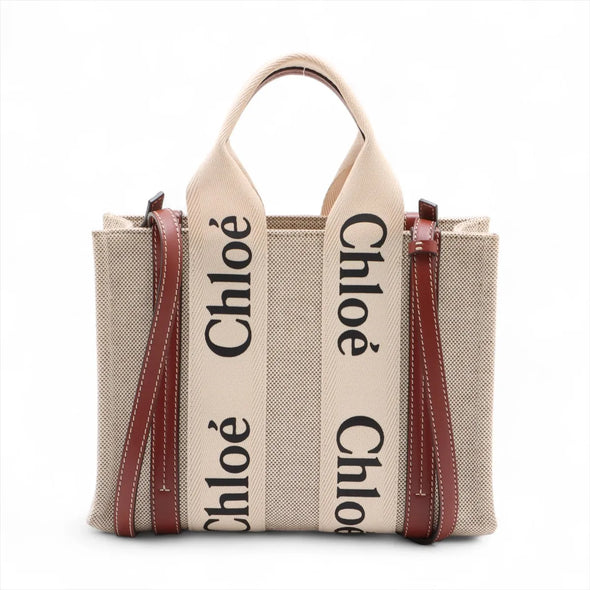 Chloe Brown and Beige Canvas Small Woody Tote Bag [Clearance Sale]