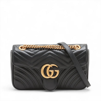 Gucci Black Leather GG Marmont Medium Shoulder Bag [Clearance Sale]