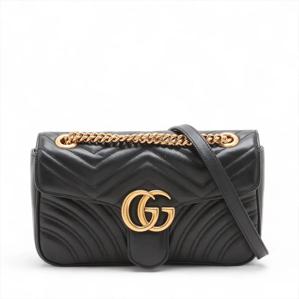 Gucci Black Leather GG Marmont Medium Shoulder Bag [Clearance Sale]