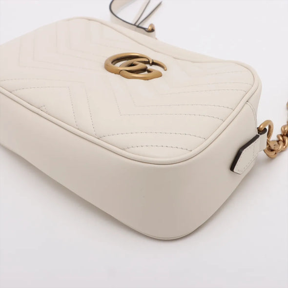 Gucci White Leather GG Marmont Small Shoulder Bag [Clearance Sale]