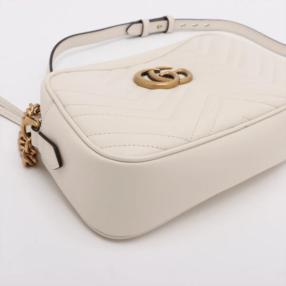 Gucci White Leather GG Marmont Small Shoulder Bag [Clearance Sale]