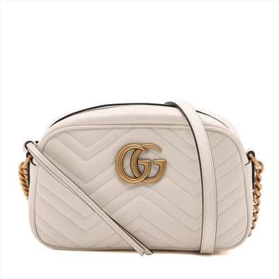 Gucci White Leather GG Marmont Small Shoulder Bag [Clearance Sale]