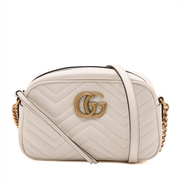 Gucci White Leather GG Marmont Small Shoulder Bag [Clearance Sale]