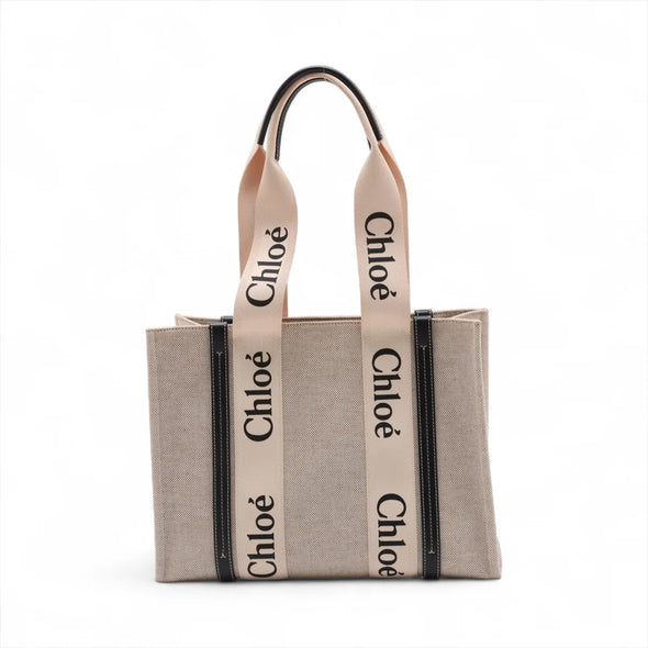 Chloe Black and Beige Canvas Medium Woody Tote Bag [Clearance Sale]