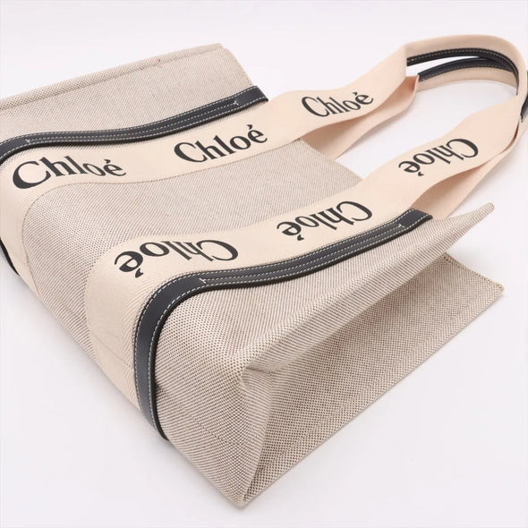 Chloe Black and Beige Canvas Medium Woody Tote Bag [Clearance Sale]