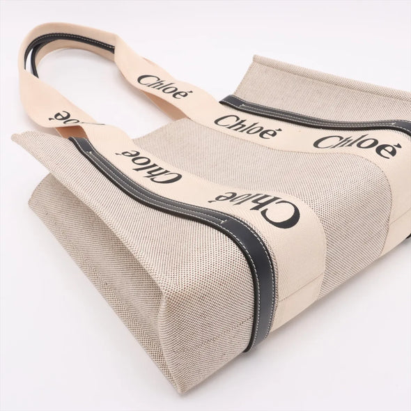 Chloe Black and Beige Canvas Medium Woody Tote Bag [Clearance Sale]