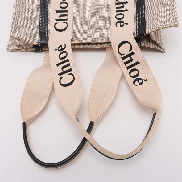 Chloe Black and Beige Canvas Medium Woody Tote Bag [Clearance Sale]