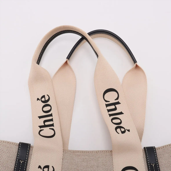 Chloe Black and Beige Canvas Medium Woody Tote Bag [Clearance Sale]