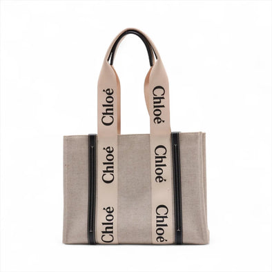 Chloe Black and Beige Canvas Medium Woody Tote Bag [Clearance Sale]