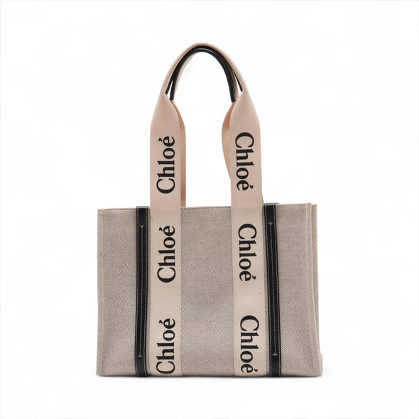 Chloe Black and Beige Canvas Medium Woody Tote Bag [Clearance Sale]