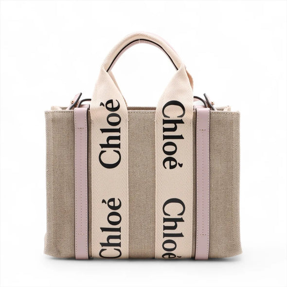 Chloe Pink and Beige Canvas Small Woody Tote Bag [Clearance Sale]