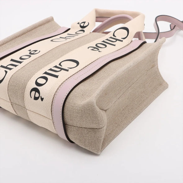 Chloe Pink and Beige Canvas Small Woody Tote Bag [Clearance Sale]