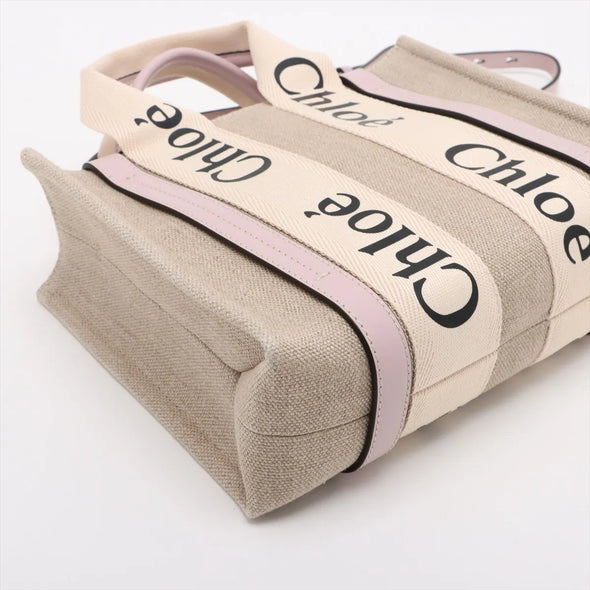 Chloe Pink and Beige Canvas Small Woody Tote Bag [Clearance Sale]