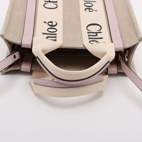 Chloe Pink and Beige Canvas Small Woody Tote Bag [Clearance Sale]
