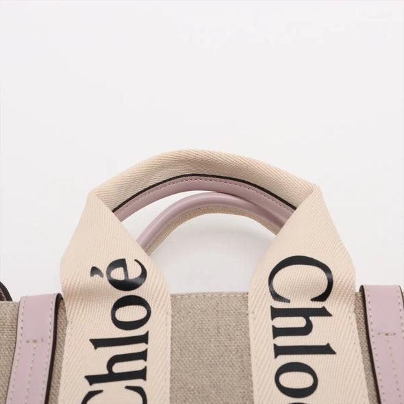 Chloe Pink and Beige Canvas Small Woody Tote Bag [Clearance Sale]