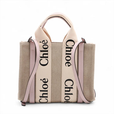 Chloe Pink and Beige Canvas Small Woody Tote Bag [Clearance Sale]