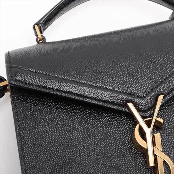 Saint Laurent Black Grained Leather Cassandra Mini Top Handle [Clearance Sale]