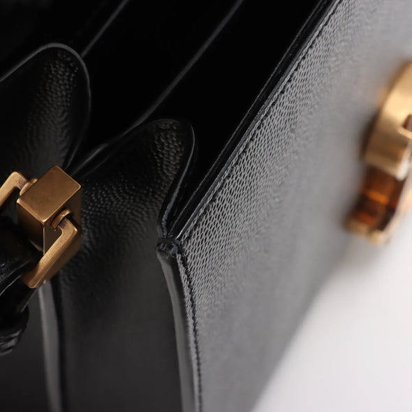 Saint Laurent Black Grained Leather Cassandra Mini Top Handle [Clearance Sale]