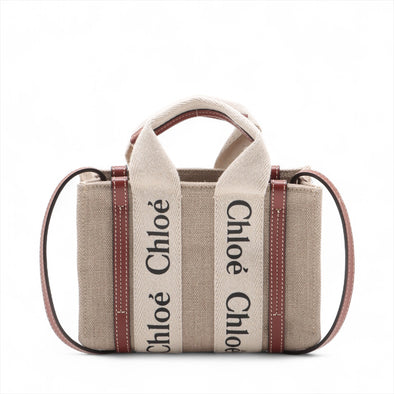 Chloe Brown Beige Canvas Mini Woody Tote Bag [Clearance Sale]