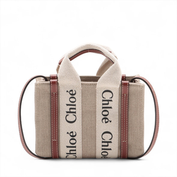 Chloe Brown Beige Canvas Mini Woody Tote Bag [Clearance Sale]