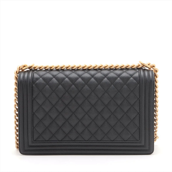 Black Caviar Calfskin Large Boy Chanel Flap Closure Handbag