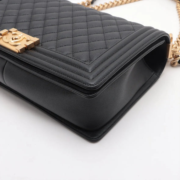 Black Caviar Calfskin Large Boy Chanel Flap Closure Handbag