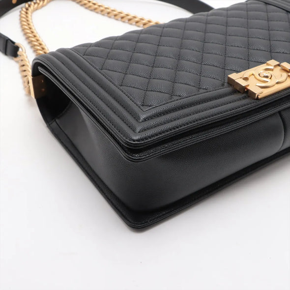 Black Caviar Calfskin Large Boy Chanel Flap Closure Handbag