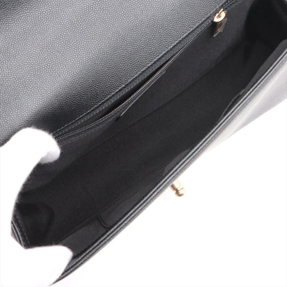 Black Caviar Calfskin Large Boy Chanel Flap Closure Handbag