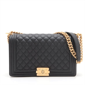 Black Caviar Calfskin Large Boy Chanel Flap Closure Handbag