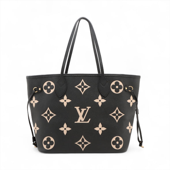 Louis Vuitton Black Beige Bicolor Monogram Empreinte Leather Neverfull MM [Clearance Sale]