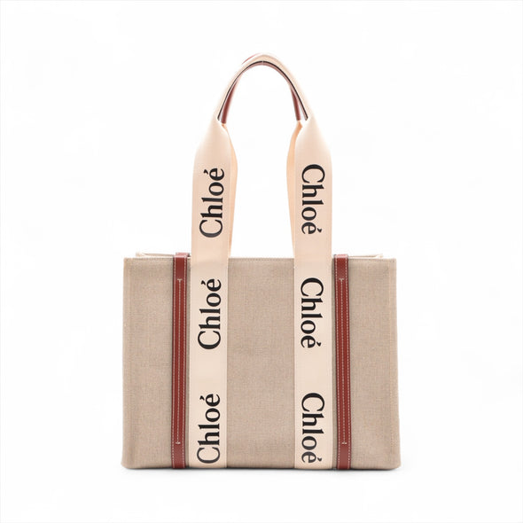 Chloe Brown Beige Canvas Medium Woody Tote Bag [Clearance Sale]