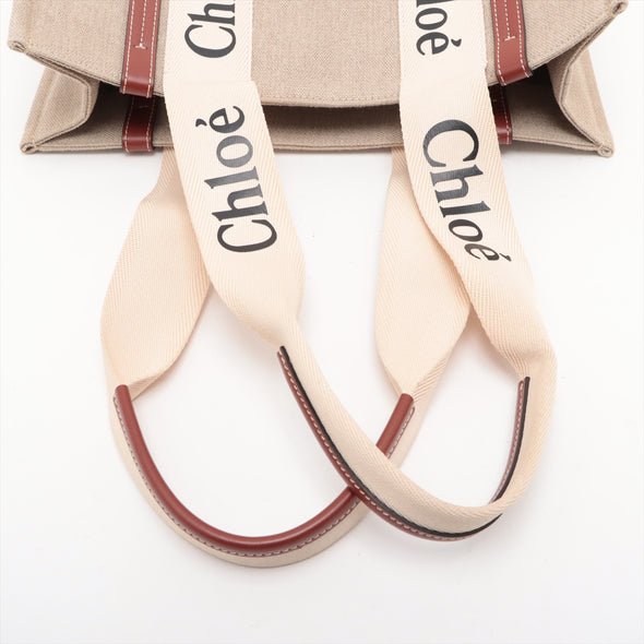 Chloe Brown Beige Canvas Medium Woody Tote Bag [Clearance Sale]