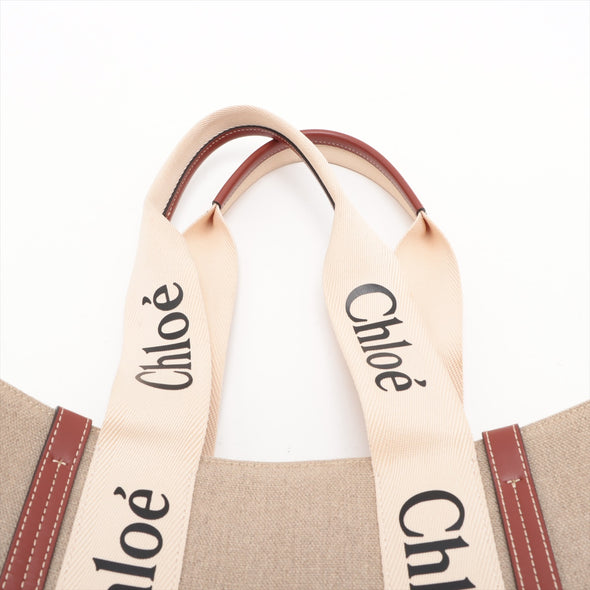 Chloe Brown Beige Canvas Medium Woody Tote Bag [Clearance Sale]