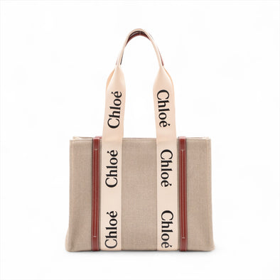 Chloe Brown Beige Canvas Medium Woody Tote Bag [Clearance Sale]